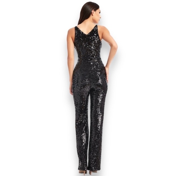 Dress the Population Charlie Black Sequin Sequined Flare Leg Jumpsuit Romper 3X - Picture 2 of 9